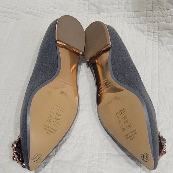TED BAKER Ljana Pointed Toe Flat Flannel Gray with Rhinestones Size 40 9 - Picture 3 of 5